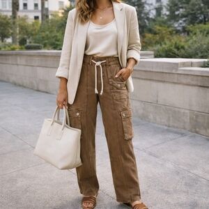 Risen Cocoa Cargo Straight Jeans Size 1 Quiet Luxury Utility NWT